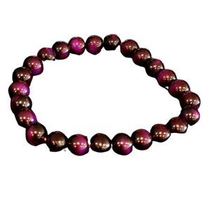 8mm Dark Purple Jade Accent Black Stone Stretch Bracelet Unisex